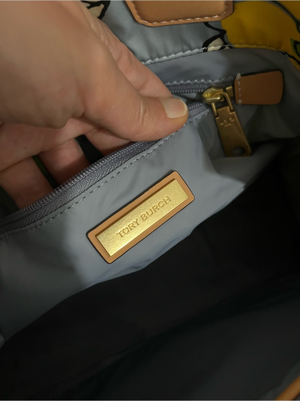 Tory Burch Pastel Floral Logo Tote in Light Blue and Tan - Picture 8 of 8